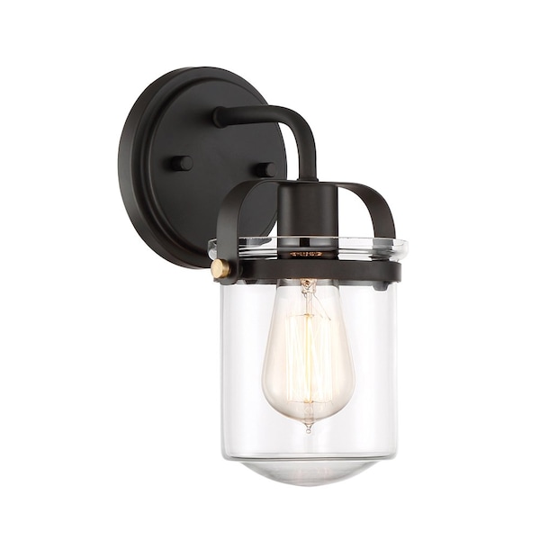 Designers Fountain Jaxon 6in 1-Light Oil Rubbed Bronze Industrial Indoor Wall Sconce with Sand And Clear Glass Shade 90601-ORB - main